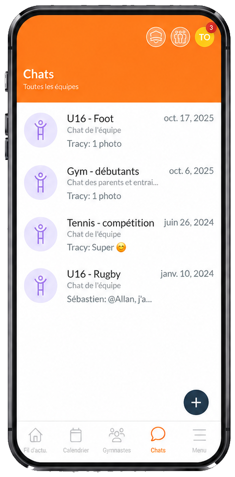 Les chats d'équipe du club dans l'application SportMember